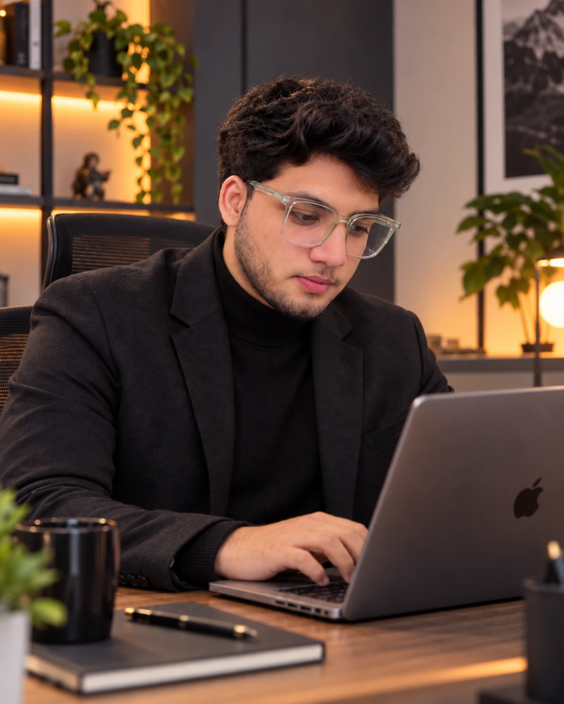 Wasiq Khan working at his desk